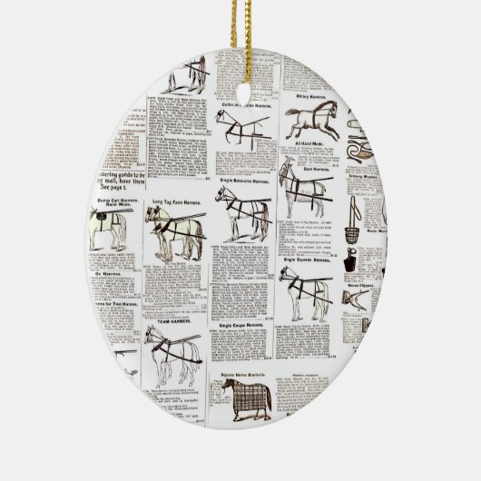 Paarden Antiek Adverteren krantenkunst Keramisch Ornament (Rechts)