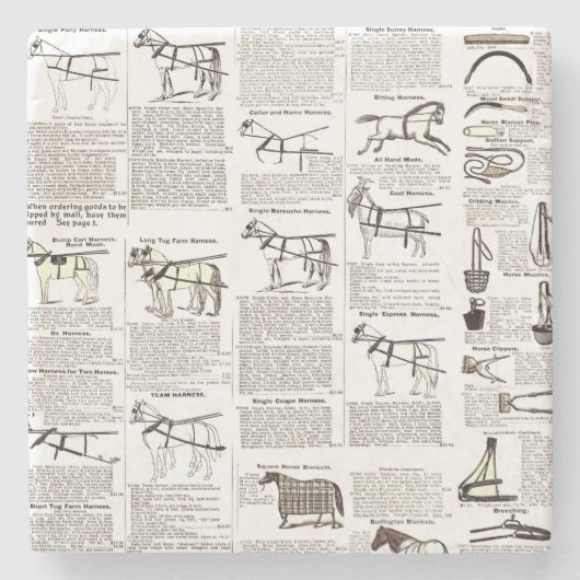 Paarden Antiek Adverteren krantenkunst Stenen Onderzetter (Voorkant)