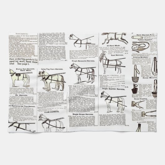 Paarden Antiek Adverteren krantenkunst Theedoek (Horizontaal)