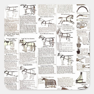 Paarden Antiek Adverteren krantenkunst Vierkante Sticker