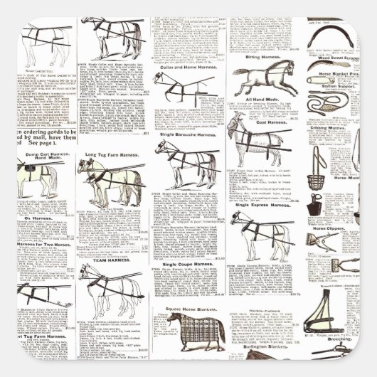 Paarden Antiek Adverteren krantenkunst Vierkante Sticker (Voorkant)