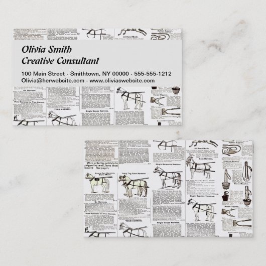 Paarden Antiek Adverteren krantenkunst Visitekaartje (Voorkant / Achterkant)