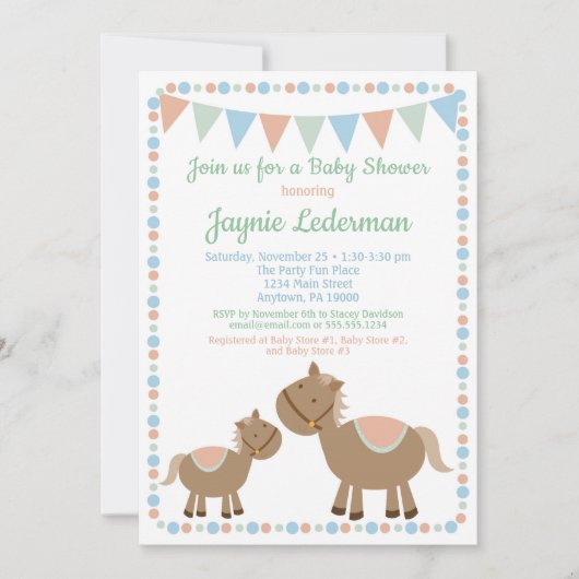 Paarden Baby shower Uitnodiging Land Boy Blue (Voorkant)