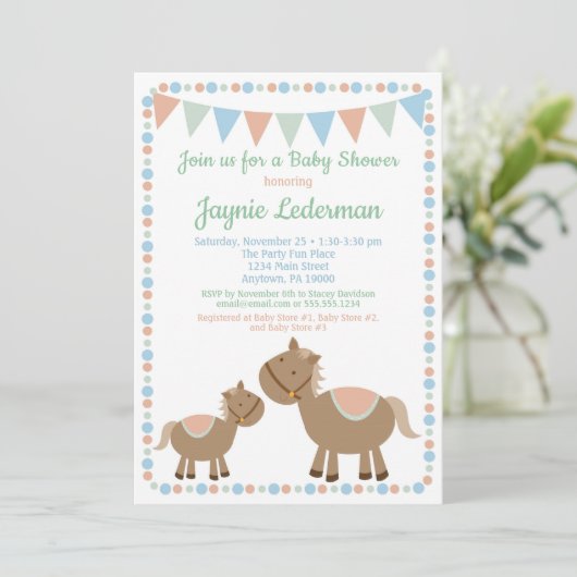 Paarden Baby shower Uitnodiging Land Boy Blue (Staand voorkant)