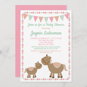 Paarden Baby shower Uitnodigingsland Meisroze Kaart