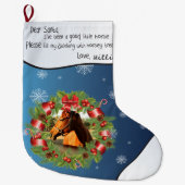 Paarden Beste kerstman UW FOTO-naam Blauwe Ronde L Grote Kerstsok (Voorkant)