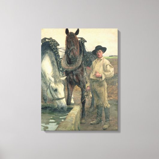 Paarden bij de waterloop, 1884 (olie op doek) canvas afdruk (Voorkant)