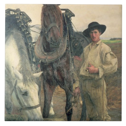 Paarden bij de waterloop, 1884 (olie op doek) tegeltje (Voorkant)