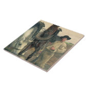 Paarden bij de waterloop, 1884 (olie op doek) tegeltje (Zijkant)