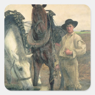 Paarden bij de waterloop, 1884 (olie op doek) vierkante sticker