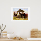 Paarden bij een rivier rond 1800 poster (Keuken)