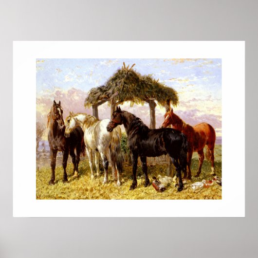 Paarden bij een rivier rond 1800 poster (Voorkant)