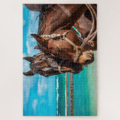 Paarden bij een tropisch strand legpuzzel (Verticaal)