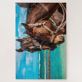 Paarden bij een tropisch strand legpuzzel