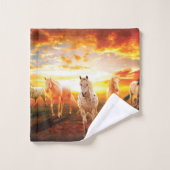 Paarden bij zonsondergang bad handdoek (Wasdoekje)