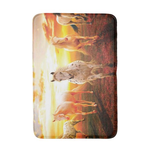 Paarden bij zonsondergang badmat (Voorkant Verticaal)