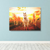 Paarden bij zonsondergang canvas afdruk (Insitu (Houten vloer))
