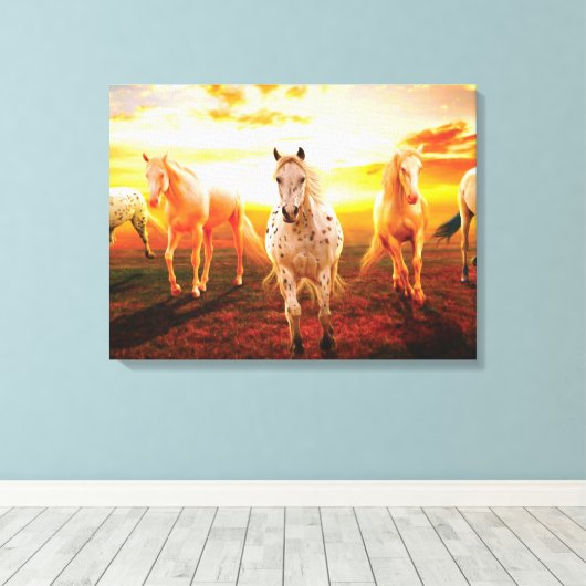 Paarden bij zonsondergang canvas afdruk (Insitu (Houten vloer))