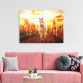 Paarden bij zonsondergang canvas afdruk (Insitu (Woonkamer))