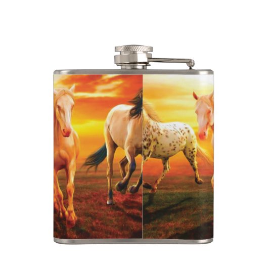 Paarden bij zonsondergang heupfles (Achterkant)