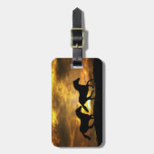 Paarden bij zonsondergang in rijppaarden bagagelabel (Voorkant verticaal)