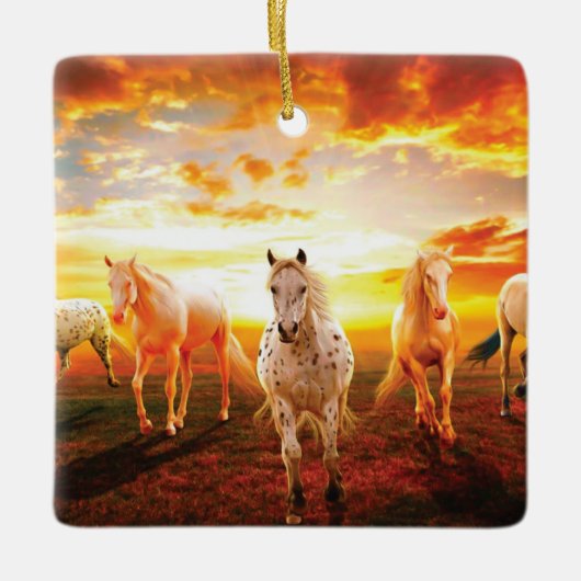 Paarden bij zonsondergang keramisch ornament (Voorkant)