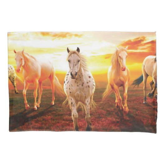 Paarden bij zonsondergang kussensloop (Voorkant-Links)
