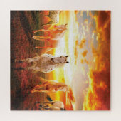 Paarden bij zonsondergang legpuzzel (Horizontaal)