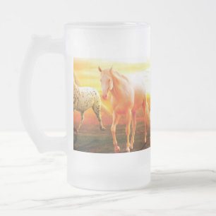 Paarden bij zonsondergang matglas bierpul
