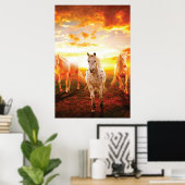 Paarden bij zonsondergang poster (Thuiskantoor)