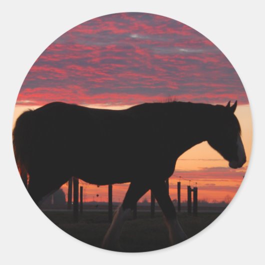 Paarden bij zonsondergang ronde sticker (Voorkant)