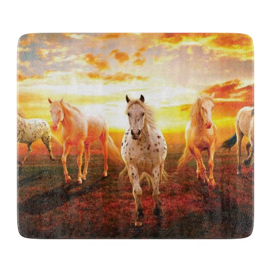 Paarden bij zonsondergang snijplank (Voorkant)