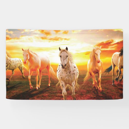 Paarden bij zonsondergang spandoek (Horizontaal)