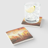 Paarden bij zonsondergang stenen onderzetter (Zijkant)