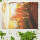 Paarden bij zonsondergang theedoek (Gevouwen)