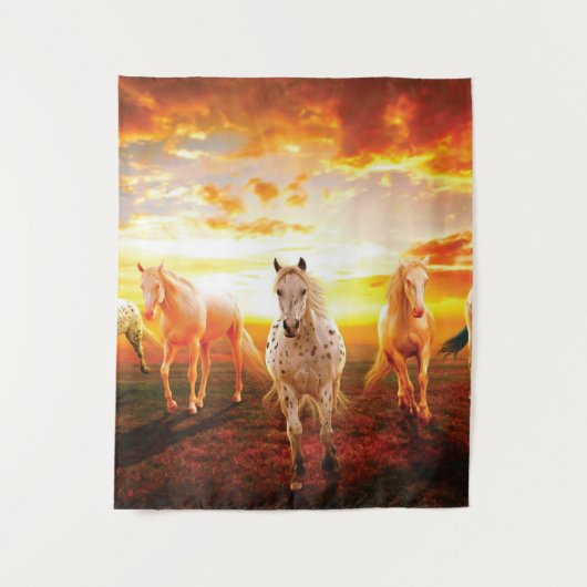 Paarden bij zonsondergang wandkleed (Voorkant)