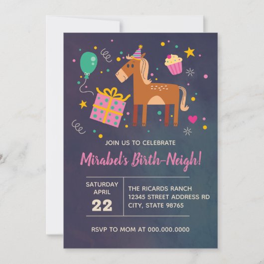 Paarden Birthday Birth-Neigh Invitation any age Kaart (Voorkant)