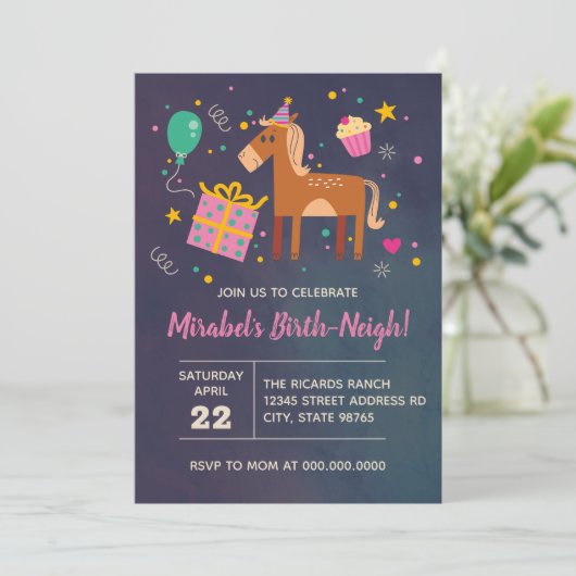 Paarden Birthday Birth-Neigh Invitation any age Kaart (Staand voorkant)