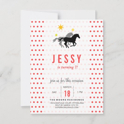 Paarden Birthday Invitations Coral Red Kaart (Voorkant)