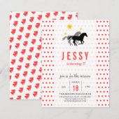 Paarden Birthday Invitations Coral Red Kaart (Voorkant / Achterkant)