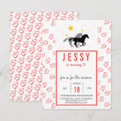Paarden Birthday Invitations Coral Red Kaart (Voorkant / Achterkant)