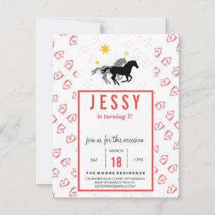 Paarden Birthday Invitations Coral Red Kaart