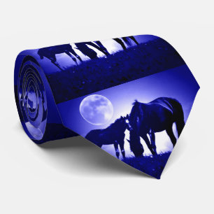 Paarden Blauwe Nacht Vollmoon Stropdas