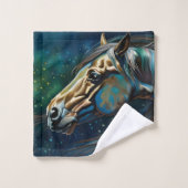 Paarden Blauwgroen Bad Handdoek (Wasdoekje)