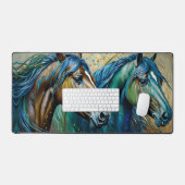Paarden Blauwgroen blauw groen bruin Bureaumat (Keyboard & Muis)