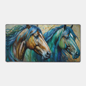 Paarden Blauwgroen blauw groen bruin Bureaumat (Voorkant)