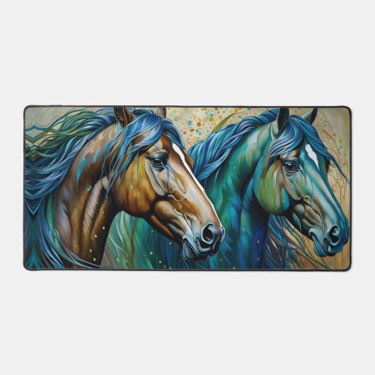 Paarden Blauwgroen blauw groen bruin Bureaumat (Voorkant)