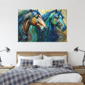 Paarden Blauwgroen blauw groen bruin Canvas Afdruk (Insitu (Slaapkamer))