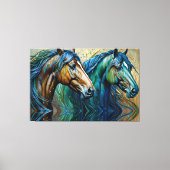 Paarden Blauwgroen blauw groen bruin Canvas Afdruk (Voorkant)