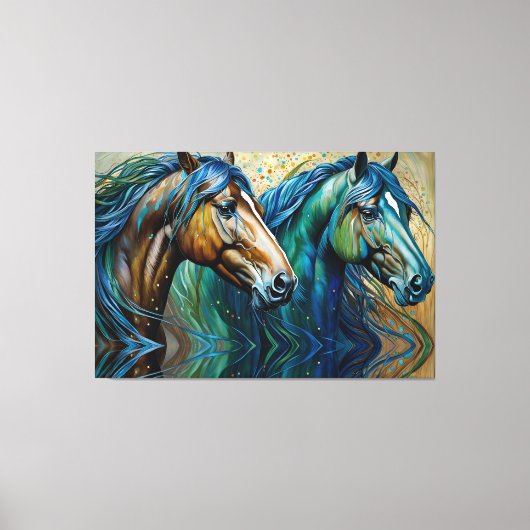 Paarden Blauwgroen blauw groen bruin Canvas Afdruk (Voorkant)